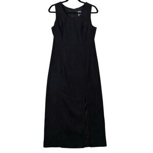 Y2K DJ&Co Faux Suede Sleeveless Maxi Dress Women's Small Black Goth Slit Front
